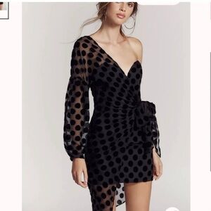 Free People Black Polka Dot One-Shoulder Dress